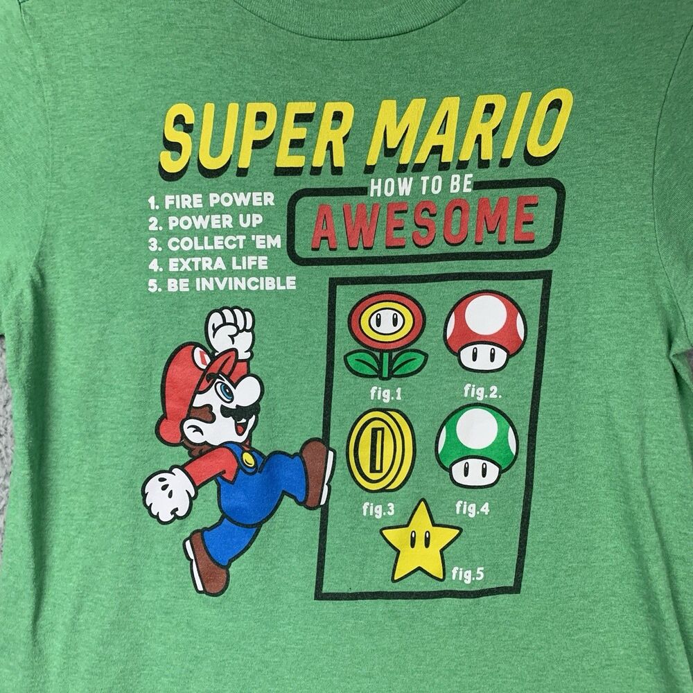 Super Mario Shirt Youth L Green How to Be Awesome Graphic T Shirt